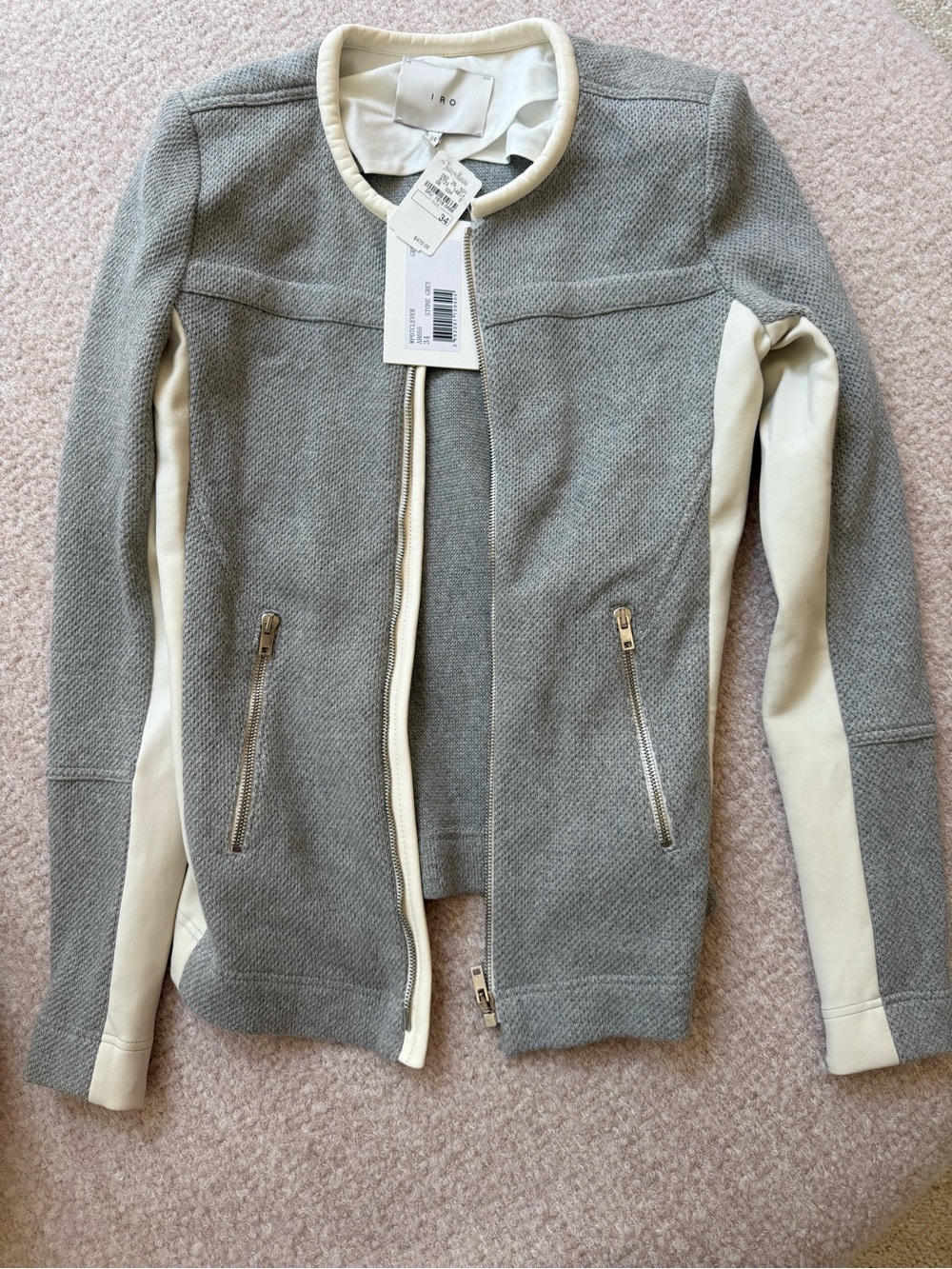 IRO Gray Jacket with Cream Trim and Sleeves